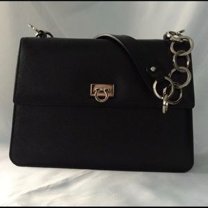 Ferragamo Black Calfskin Leather Shoulder Bag